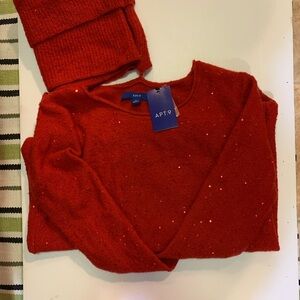 Festive Red Sequin Sparkle Tunic Sweater Apt. 9 NWT Size S